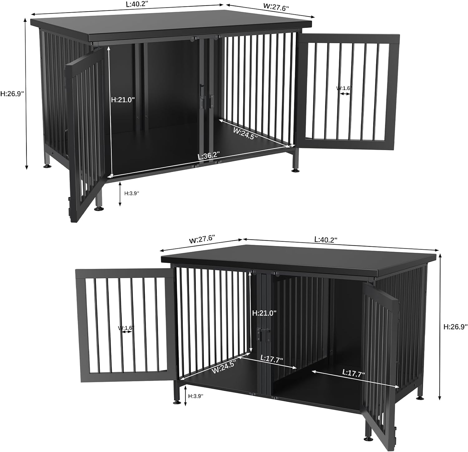 Double Dog Crate with Divider for 2 Small Dogs or 1 Dog, Furniture Style Kennel Indoor Cage with Removable Panel (Int.dims:36.2”Wx24.5”Dx21”H)