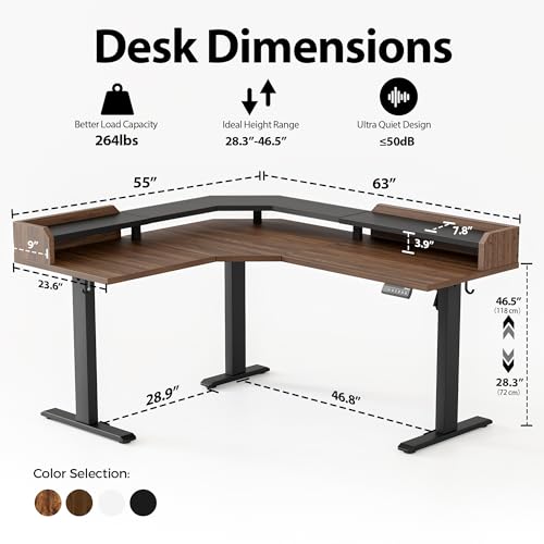 Agilestic L Shaped Electric Standing Desk with 2 Drawers, 63 Inch Ergonomic Adjustable Height Desk with Storage, Corner Desk Sit Stand up Computer Table for Work Office Home, Rustic Brown