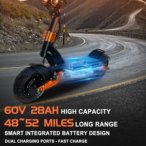 ZO08 Electric Scooter, 3000W Dual Motors Scooter for Adults Up to 45 MPH Fast Speed, 52 Miles Long Range, Dual Disk Brake Dual Suspension 10" Off Road Tires Adult Electric Scooter with Seat