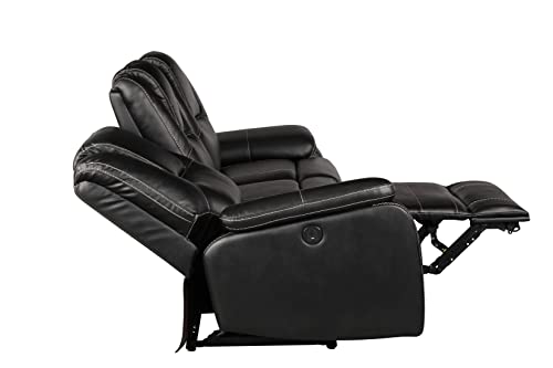 3 Pieces Power Reclining Sofa Set with Armchair, Loveseat and 3-Seat Sofa, Faux Leather Upholstered Couch Set with 2 Cup Holders and Headrest for Living Room, Black