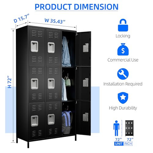 METAN Metal Storage Locker for School Office Gym Bedroom, 12 Doors Locker Cabinet for Employees, Industrial Steel Storage Locker with 12 Hooks, Assembly Required (12 Door-Light Gray)