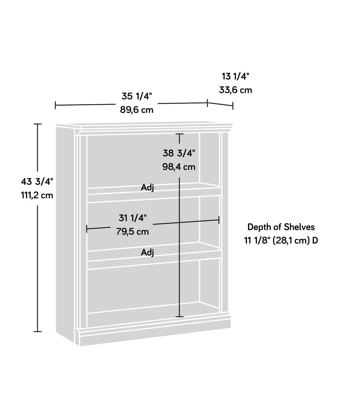 Sauder Select 3-Shelf Bookcase | Washington Cherry