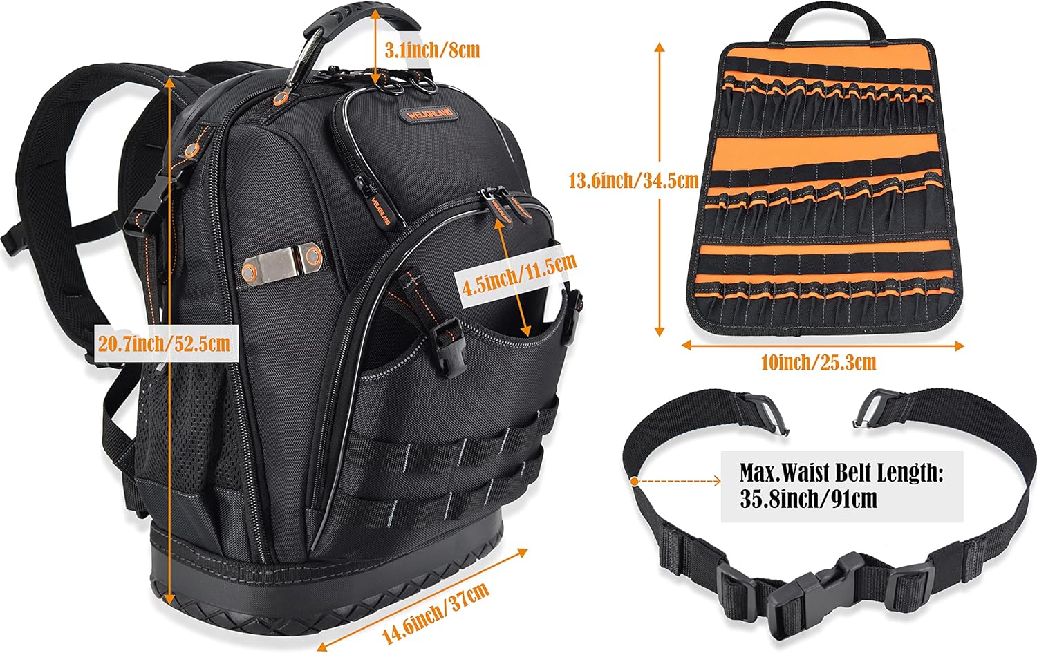 WELKINLAND 77-Pockets Tool backpack, Tool backpack for men, HVAC tool bag backpack, Electricians backpack tool bag, Large electrician backpack, Tool backpack,Tool backpack for construction
