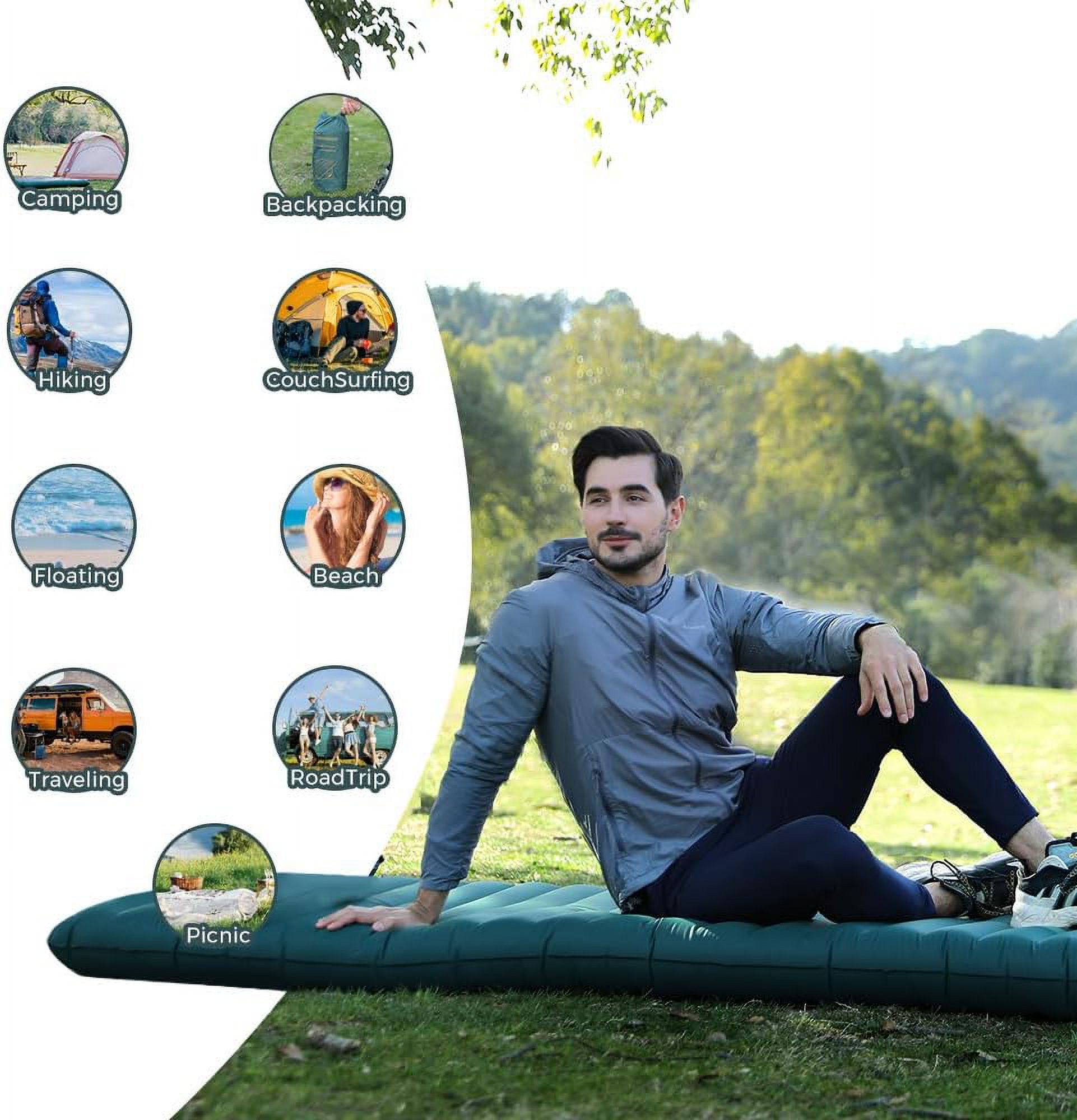 Sleeping Pad for Camping, Self Inflating Sleeping Pad with Built-in Automatic Pump, Camping Sleeping Pad for Backpacking, Traveling, Hiking, Super Portable Camping Pad for Sleeping (Single)