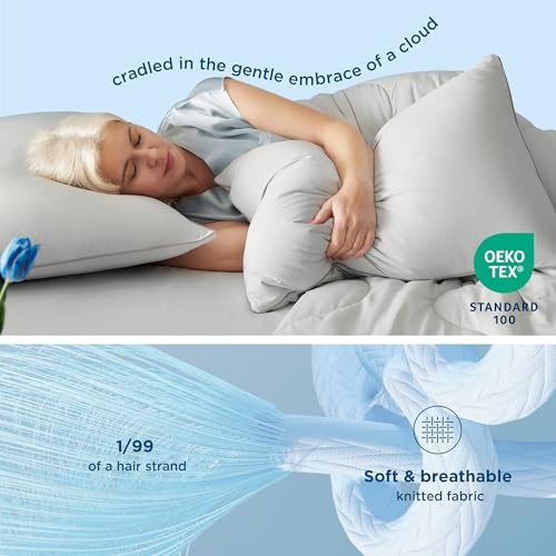 Bedsure Breescape Cooling Comforter Set King Size, Grey Lightweight Cooling Comforter for Hot Sleepers, Double-Sided Cool Tech Bed Set, 1 Breathable King Comforter, 2 Pillowcases, 1 Fitted Sheet