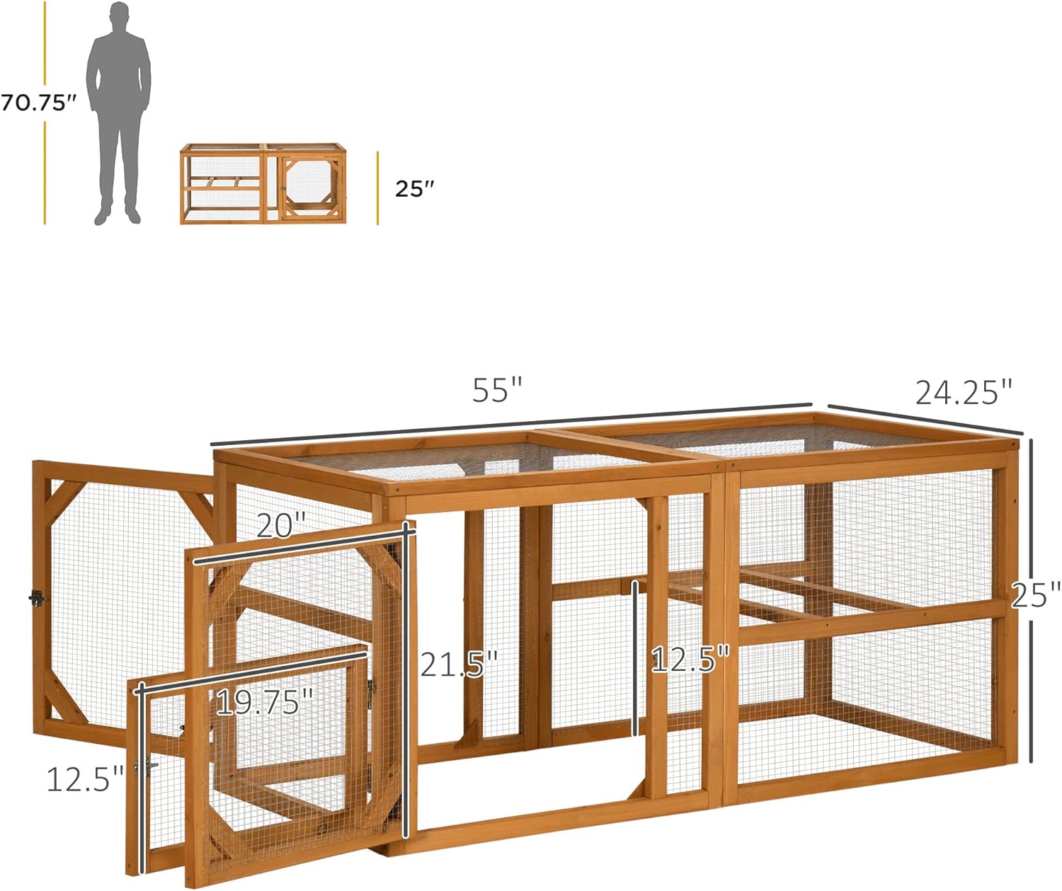 PawHut 55" Wooden Chicken Coop Add-on Expansion, Mini Chicken Coop Outdoor Chicken Run Hen House with Combinable Design