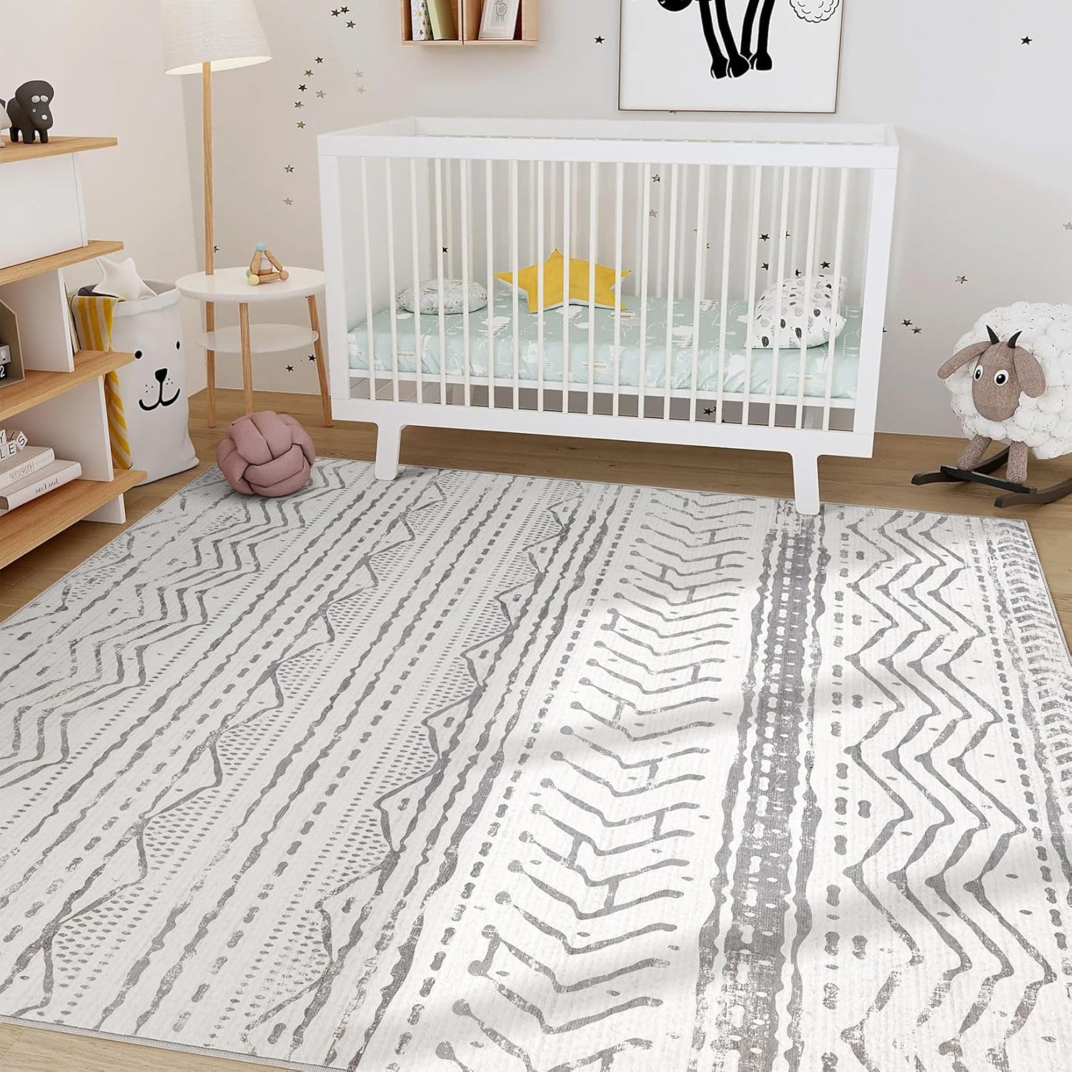 9x12 Area Rug Living Room Rugs: Large Soft Machine Washable Boho Moroccan Farmhouse Neutral Stain Resistant Indoor Floor Rug Carpet for Bedroom Under Dining Table Home Office House Decor - Grey