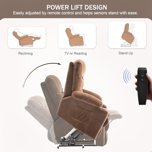 Recliner Chair, Power Lift Chair for Elderly with Massage and Heating, Ergonomic Lounge Chair with 2 Cup Holders Side Pockets, Single Sofa with Remote Control USB Port for Living Room