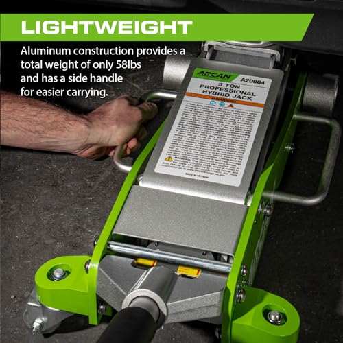 ARCAN Tools 3-Ton Quick Rise Aluminum Floor Jack with Dual Pump Pistons & Reinforced Lifting Arm (A20018_A20019)