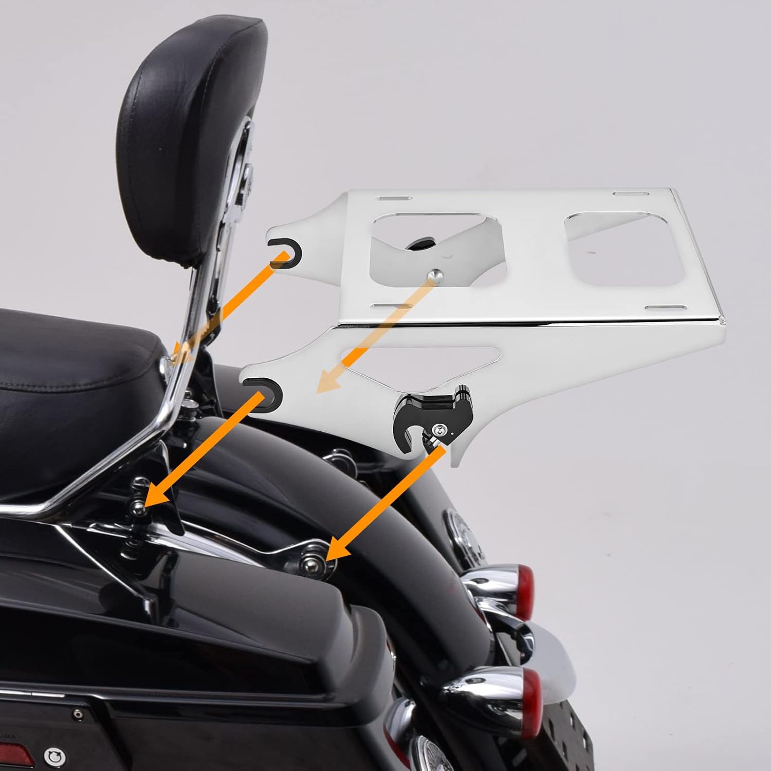 Detachable Two Up Tour Pack Pak Mounting Luggage Rack & 4-Point Docking Hardware Kit Chrome Compatible with Harley Davidson Touring Road King Street Glide Road Glide 2014-2023