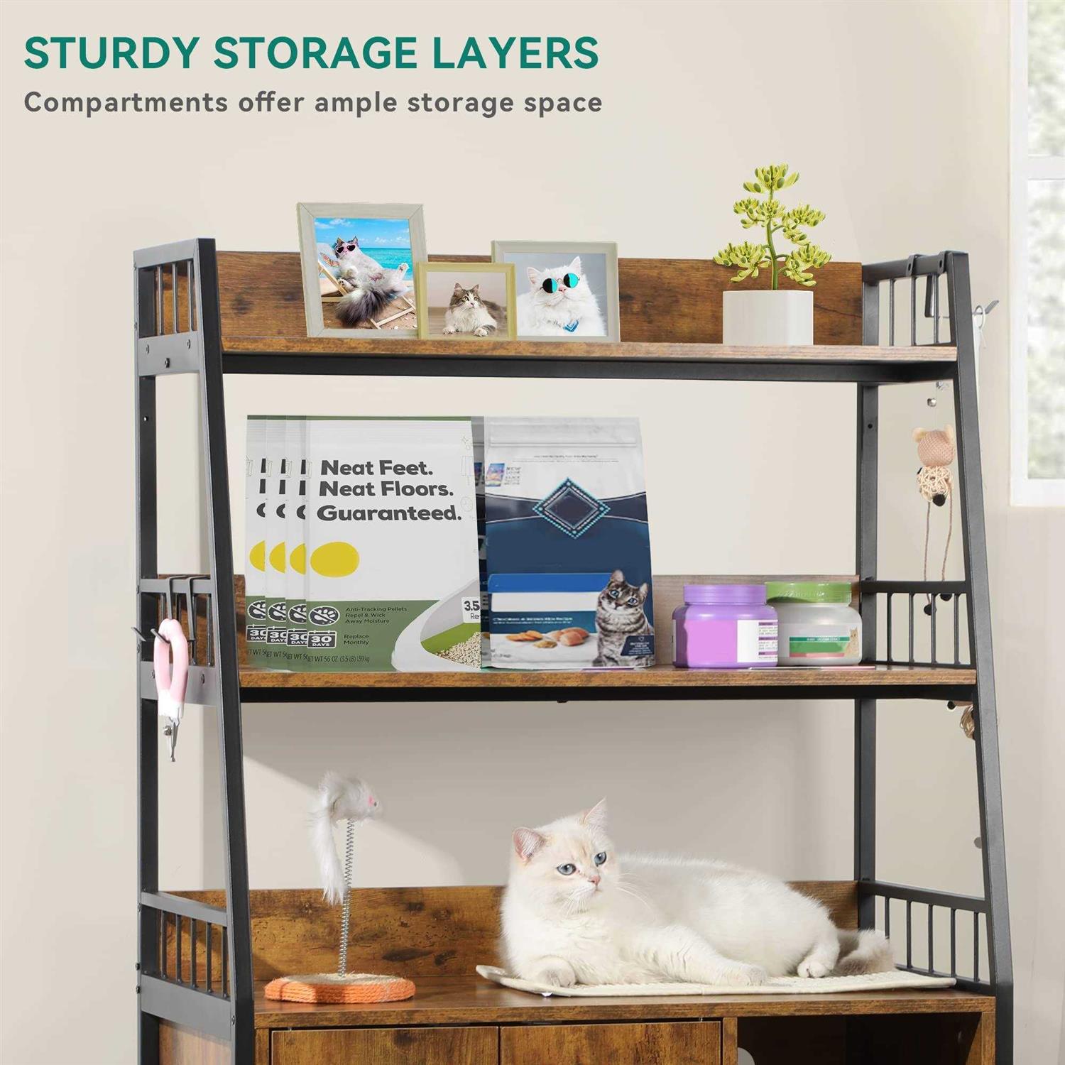 YITAHOME Cat Litter Box Enclosure with Storage Shelves Indoor Large Litter Box Furniture Wooden Hidden Cat Cabinet Washroom - Pet Supplies online store