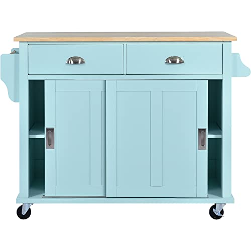 Kitchen Island Cart on Wheels，Rolling Kitchen Island with Drawers and Storage Cabinet (Black)
