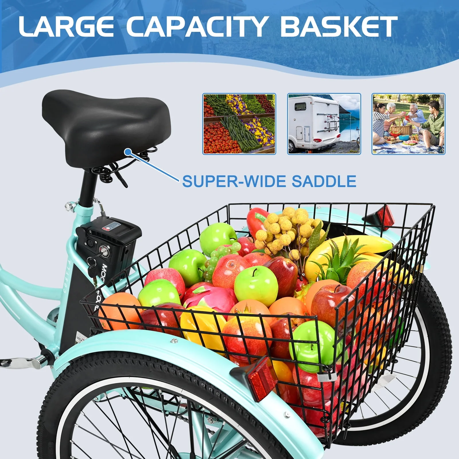 Lilypelle Adult Electric Tricycles,3 Wheel Electric Bike,15.5 Mph Electric Trikes for Seniors,7-Speed & 4 Adjustable Riding Modes Electric Tricycle With Removable Lithium Battery