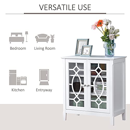 HOMCOM Sideboard Buffet Cabinet, Kitchen Storage Cabinet, Glass Door Accent Cabinet with Adjustable Shelves, White