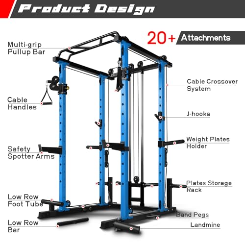 RitFit Multi-Function Squat Rack Power Cage PPC03 with Cable Crossover System, 1000LBS Capacity Power Rack and Packages with Optional Weight Bench, Barbell Weight Set, for Garage Workout & Home Gym