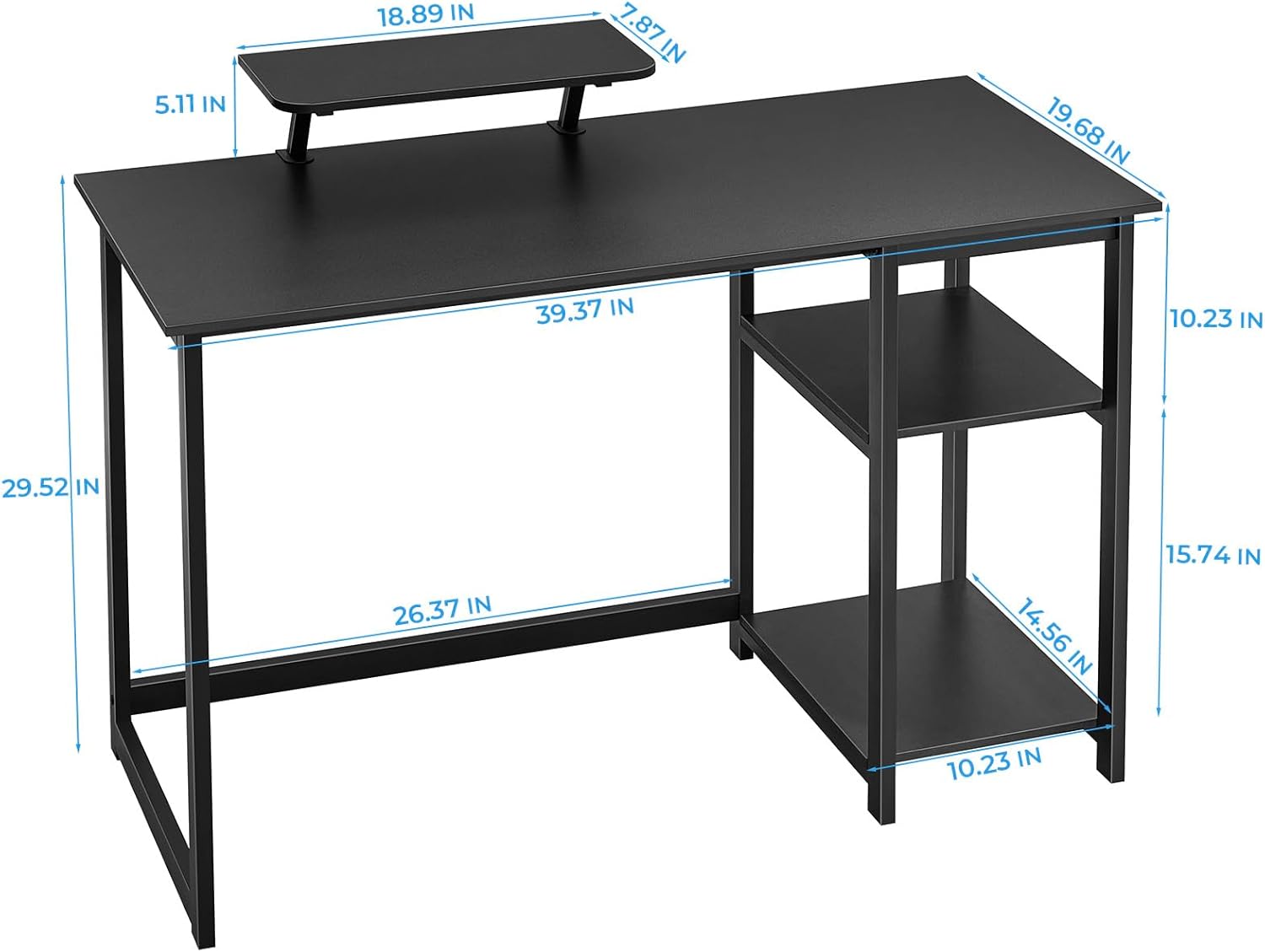 GreenForest Computer Desk with Monitor Stand,39 inch Computer Desk with Storage Printer Shelf Reversible 58 inch Black