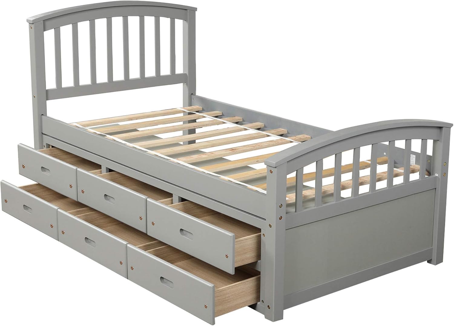 Harper & Bright Designs Twin Size Platform Storage Bed Solid Wood Captains Bed with 6 Drawers, No Box Spring Needed