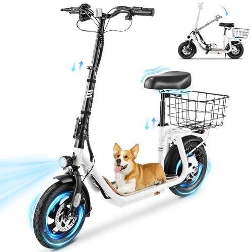 Caroma Peak 800W/1200W Electric Scooter Adults, 30 Miles Max Range, Foldable Electric Scooter with Seat, Front Suspension, Detachable Large Basket,Commuter E-Scooter for Adult and Teens