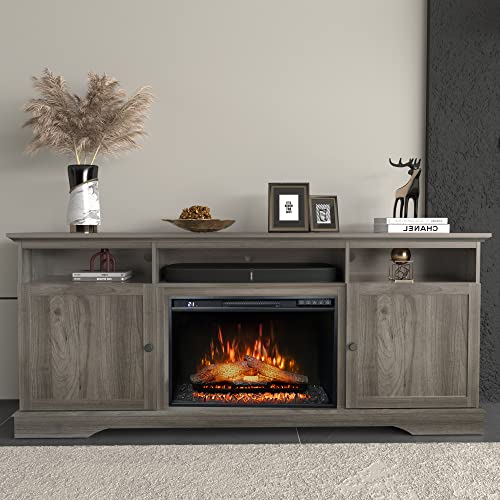 23.7" W Electric Fireplace Insert with 4 Adjustable Brightness Flames & Overheat Protection, 750/1500W, Black