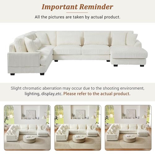 Oversized U-Shaped Sectional Sofa Couch Plush Corduroy Upholstered Modular Deep Seat Sofa&Couch Sectional W/Right Facing Chaise Lounge and 7 Toss Pillows for Home Apartment Living Room Furniture Sets