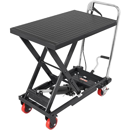 VEVOR Electric Lift Table, 330 lbs Capacity Single Scissor Lift Table, 8-28 in Height Adjustable Lifting Platform, Coffee Table Lift with 4 Wheels, for Material Handling and Transportation, Black