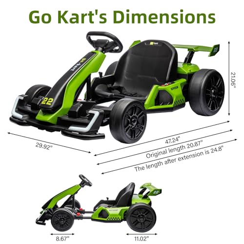 24V Electric Go Kart,300W Powerful Drift Kart for Kids, Electric Pedal Kart,with 300W Strong Motor, Drift/Sport Mode, Big Battery, Eva Tire,Length Adjustmen for Outdoor Racing Toy-White