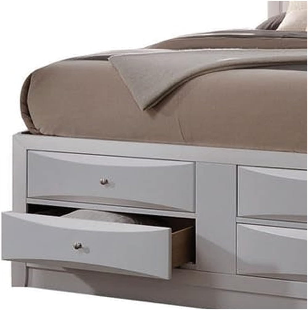 Benjara Contemporary Style Queen Size Wooden Storage Bed with Eight Spacious Drawers, White,