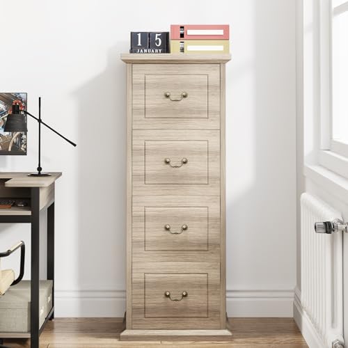 Tribesigns 4-Drawer File Cabinet Filing Cabinet, Vertical File Cabinet Home Office Wood Filing Cabinet for A4 /Letter Size Narrow Tall File Cabinet for Home Office, Walnut