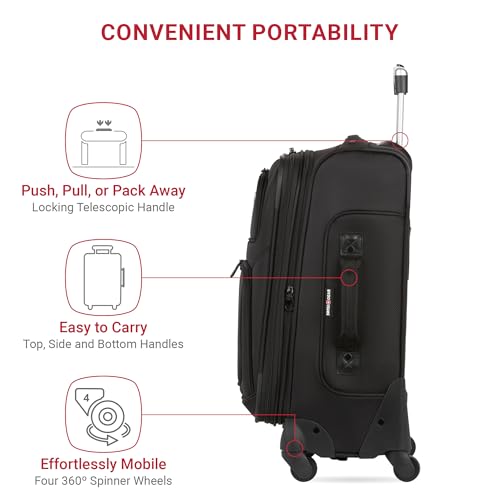 SwissGear Sion Softside Expandable Luggage, Black, Checked-Large 29-Inch