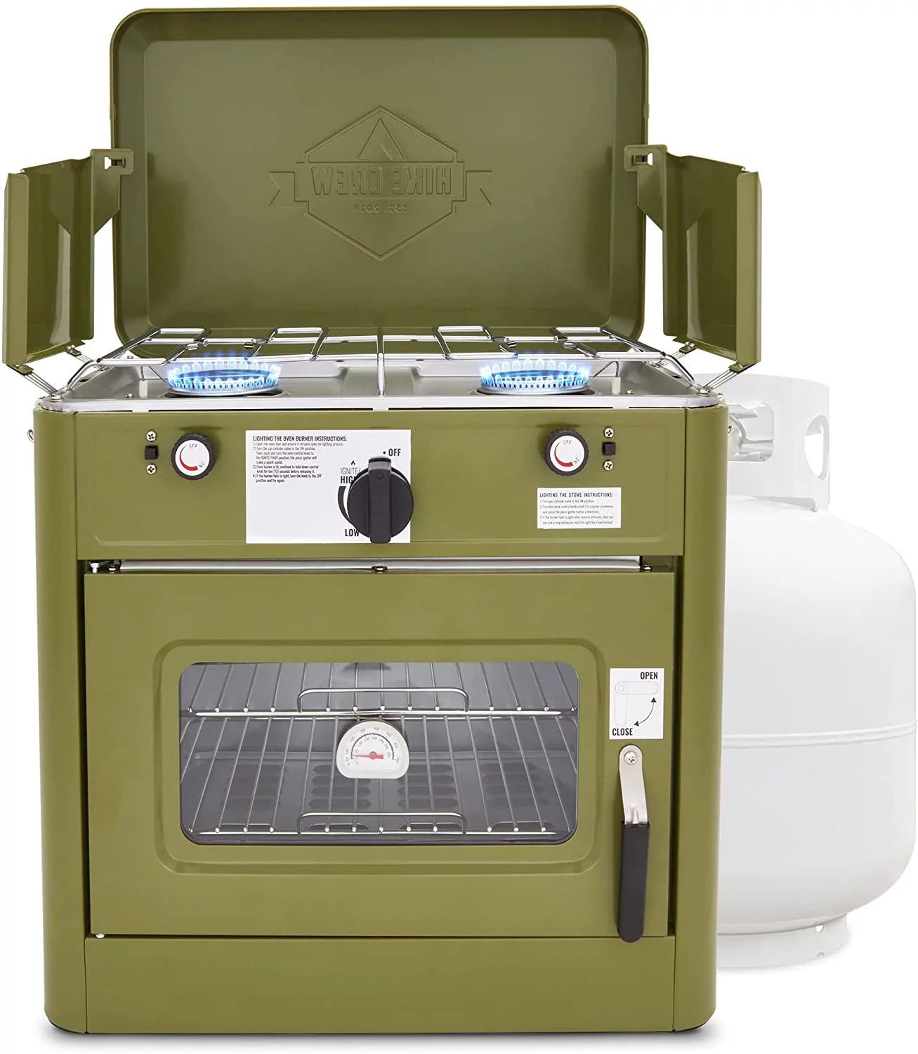 Hike Crew Outdoor Gas Camping Oven W/Carry Bag, 2 Burner Portable Propane-Powered Stove