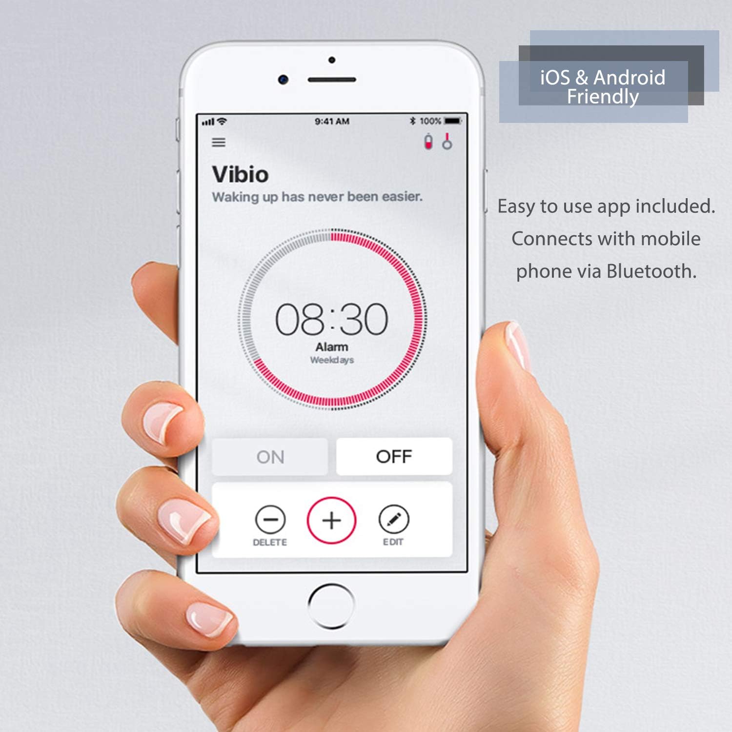 Bellman & Symfon Vibio - Wireless Bedshaker Alarm Connects to Mobile Device via Bluetooth - Create Custom Alarms on App : for Heavy Sleepers & People Who Can Not Hear Their Alarm, Deaf & Seniors