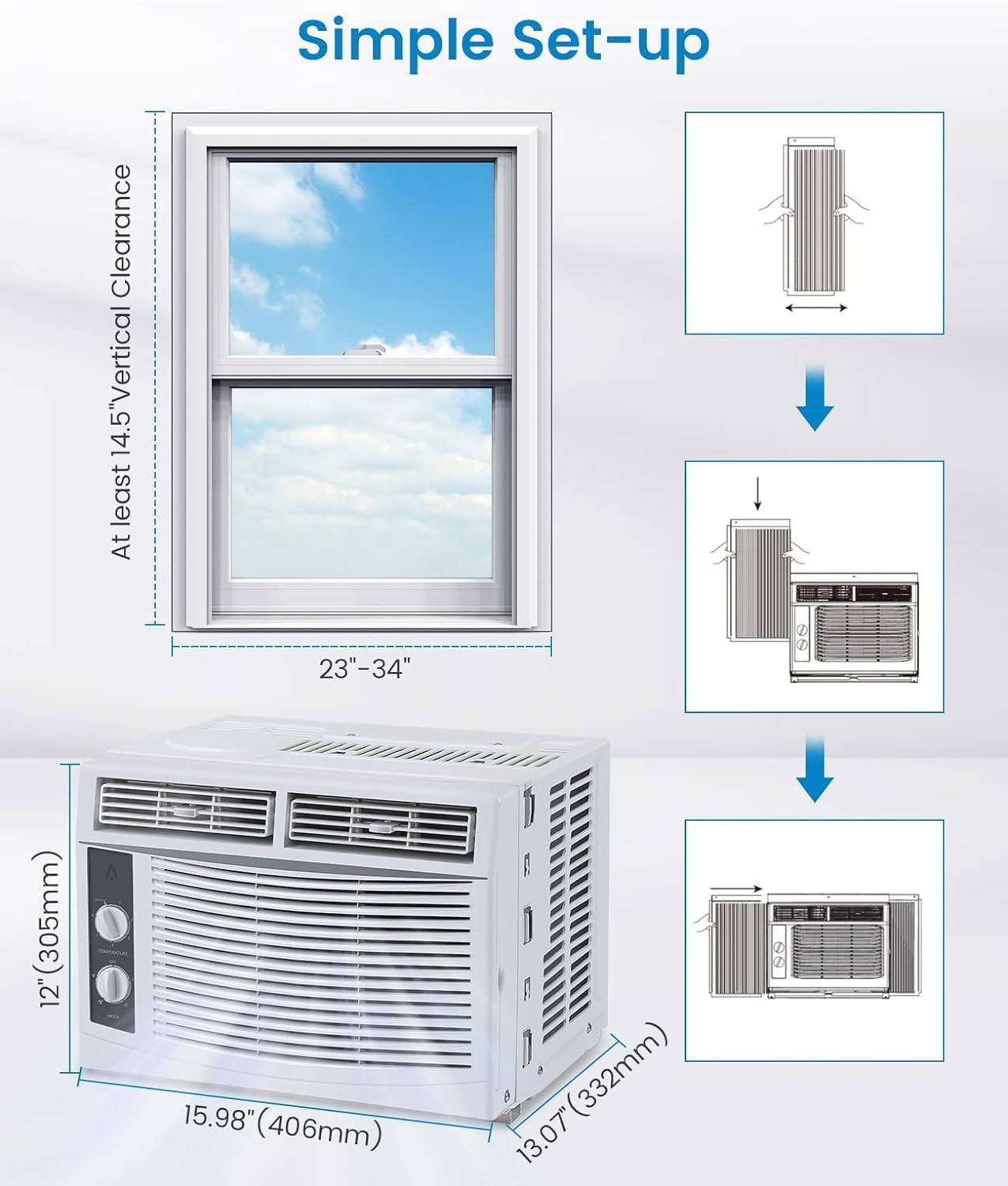 5000 BTU Air Conditioner Window Unit with Easy-to-Use Mechanical Controls, Window AC Unit Fast Cooling up to 150 Sq.Ft. Energy Savings, Quiet Operation, 110-115V