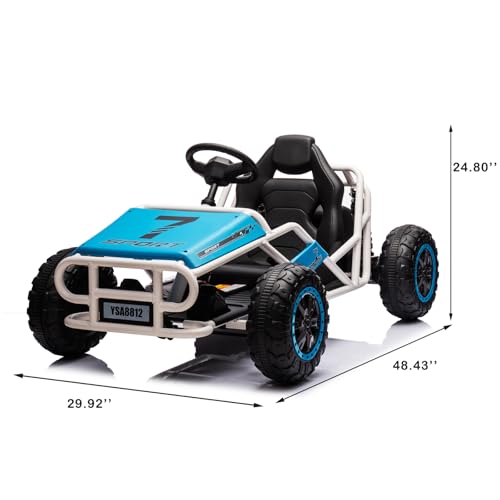 24V Ultimate Go Kart for Kids Ages 6-12, 2x200W Powerful Motor Electric Go Kart, 6MPH Outdoor Off-Road Dirt Road Electric Car,15"x11" Wide Seat, Metal Frame, Powerful Shock Absorbers, Blue