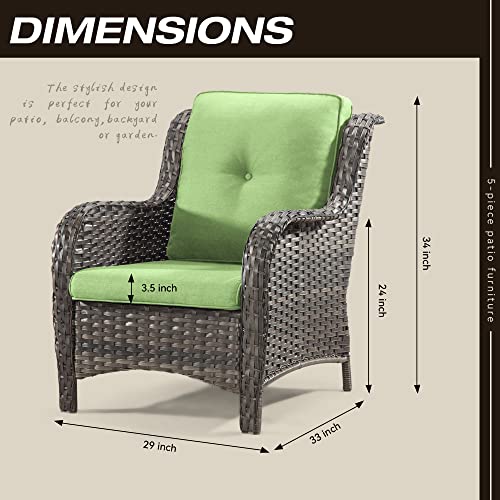 Outdoor Wicker Chair Rattan Patio Dining Chairs Set of 2 PE Wicker Patio Chairs with 3.5 inch Seat Cushions Outdoor Patio Seating Chair for Garden, Backyard Swimming Pool, Balcony, Blue