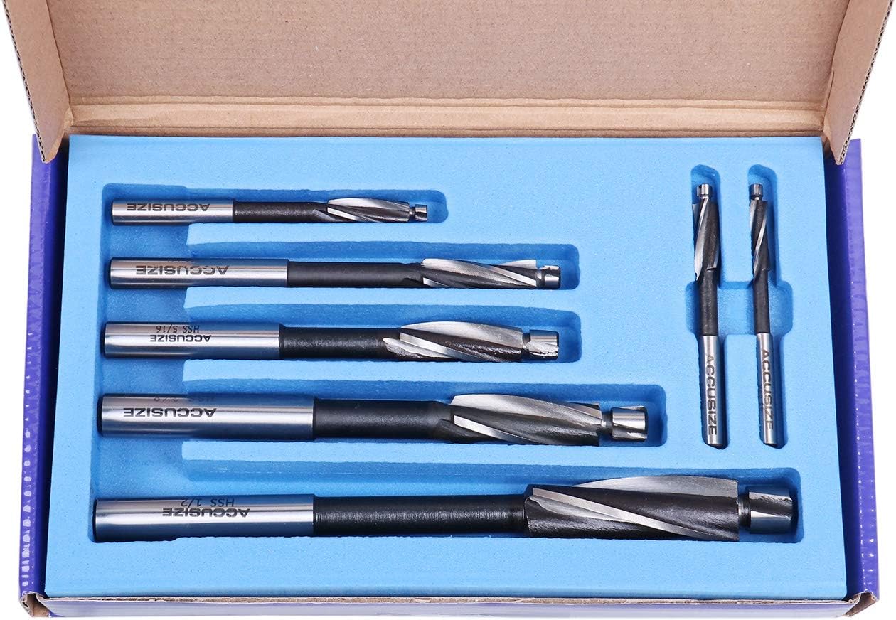 Accusize Industrial Tools H.S.S. Solid Cap Screw Counterbore Set, 3 Flute, Straight Shank, 7 Pc, 508S-0007