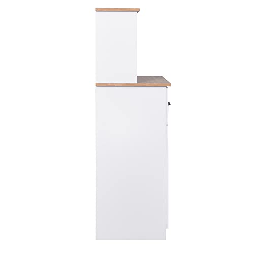 Tall Kitchen Pantry, Wooden Kitchen Cabinet White Pantry Room Storage Microwave Cabinet with Framed Glass Doors and Drawer, Buffet Cabinet Coffee Bar Cabinet for Dining Room Living Room