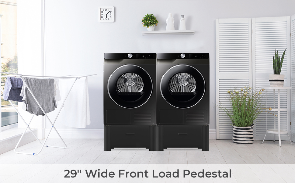 Washing Machine Pedetal with Drawer 350Lb Heavy Duty Inlife 29" Laudary Pedestal Upgraded Design, Washer and Dryer Stand, Black