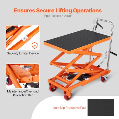VEVOR Electric Lift Table, 330 lbs Capacity Single Scissor Lift Table, 8-28 in Height Adjustable Lifting Platform, Coffee Table Lift with 4 Wheels, for Material Handling and Transportation, Black