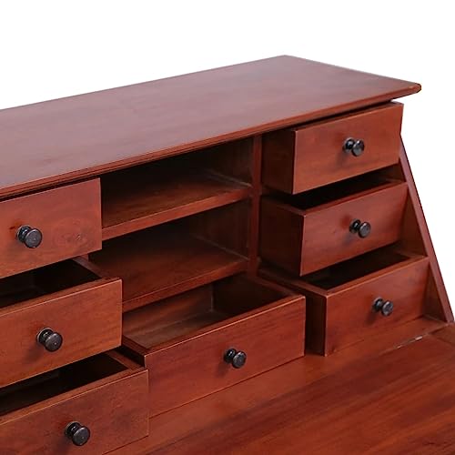Secretary Desk Brown 30.7"x16.5"x40.6" Solid, Wood,Vintage, Secretary Desk with Flip Top and Ample Storage Home Office Desks