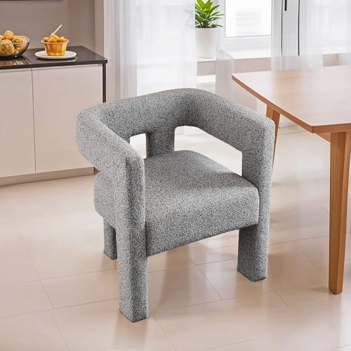 Modern Sherpa Barrel Chair with Open-Back, Fabric Upholstered Boucle Dining Chair, Accent Side Armchair for Living Room, Bedroom, Kitchen (Blue Black,25.59" x 20.87" x 27.56")