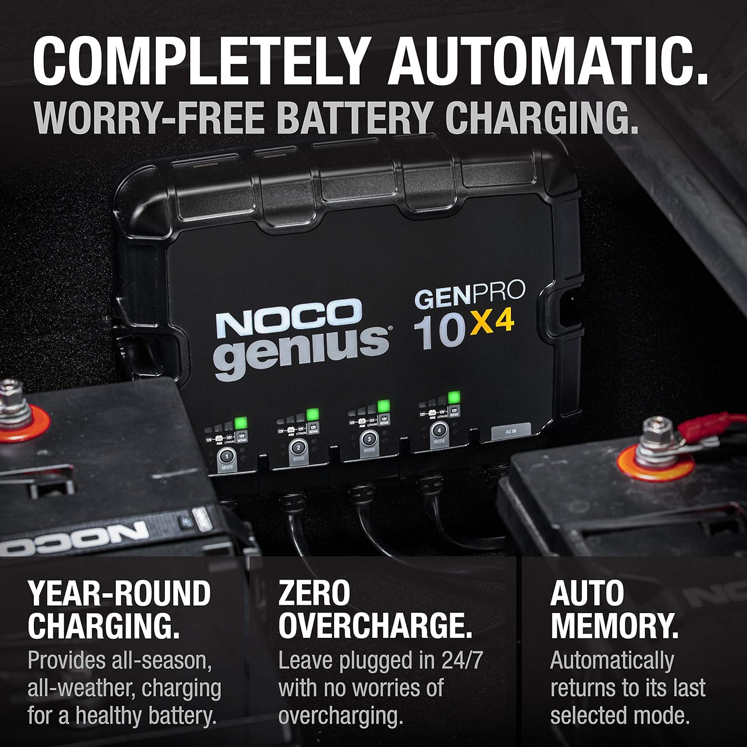 NOCO Genius GENPRO10X4, 4-Bank, 40-Amp (10-Amp Per Bank) Fully-Automatic Smart Marine Charger, 12V Onboard Battery Charger, Battery Maintainer and Battery Desulfator with Temperature Compensation