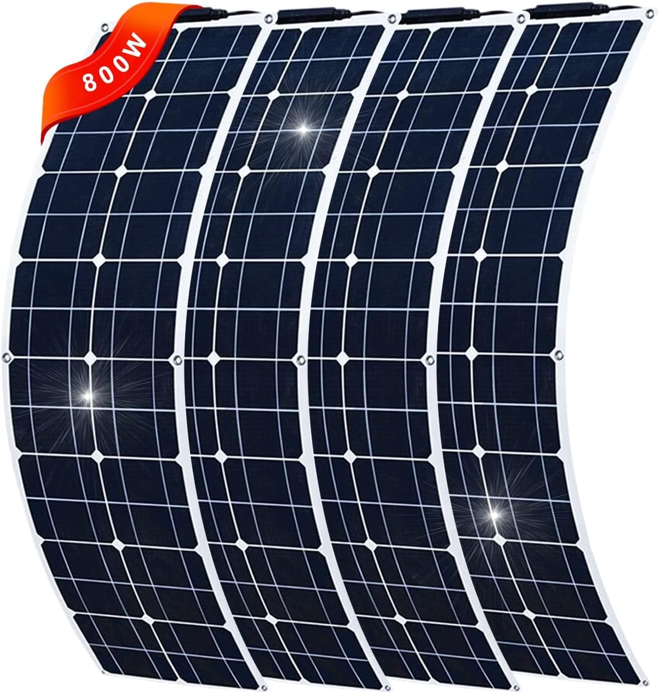 800 Watt 24V/12V Monocrystalline Solar Panel Kit Bendable 4 X 200W Flexible Solar Panels with 40A Charge Controller, Portable Solar Battery Charger for RV Boat Cabin Van Car Uneven Surfaces������