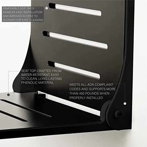 Seachrome Silhouette Folding Wall Mount Shower Bench Seat, Black Seat with White Frame