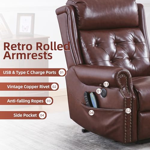 Oversized Power Lift Recliner Chair for Elderly, Extra Wide Lift Chair with Masssage and Heat, Chenille Electric Recliner Chairs for Big and Tall, USB Ports, Coffee