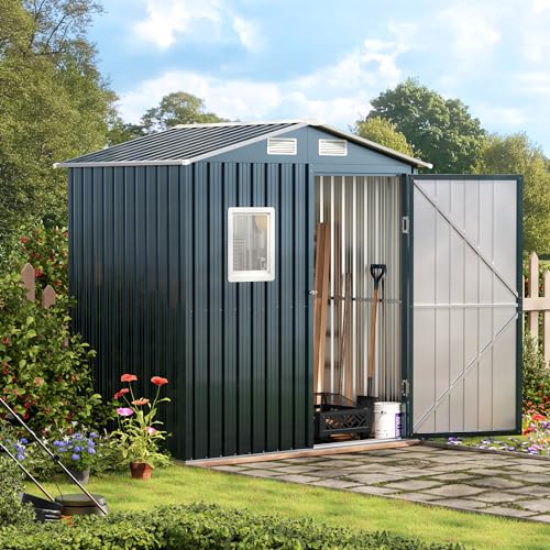 10X12X7.5 FT Outdoor Steel Storage Shed with Lockable Doors, 2 Windows, Transparent Roof Panels (Wood Panels & Frame Floor Not Included), Ideal for Patio Storage,Garbage Can, Chicken Coop，Brown