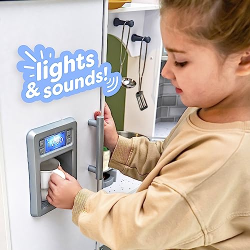 KidKraft Ultimate Corner Wooden Play Kitchen with Lights & Sounds, Play Phone and Curtains, Espresso, Gift for Ages 3+