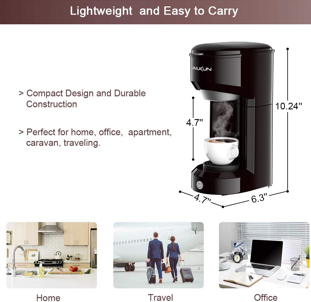 Single Serve Coffee Maker Coffee Brewer Compatible with K-Cup Single Cup Capsule with 6 to 14oz Reservoir, Mini Size (Black)