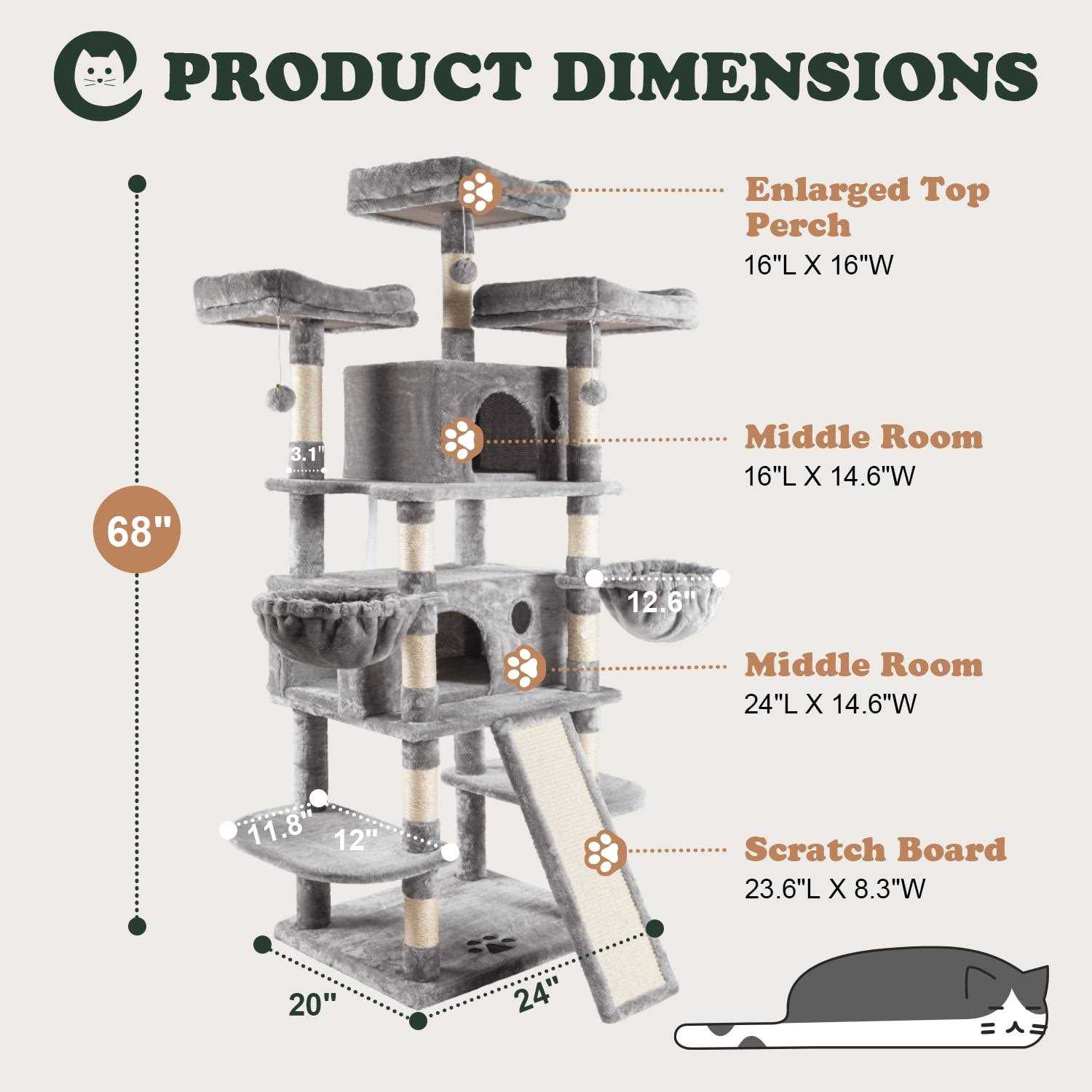 Amolife 68 Inch Cat Tower Multi-Level / X-Large Cat Tree King with Scratching Posts Kitty Pet Play House - Pet Supplies online store