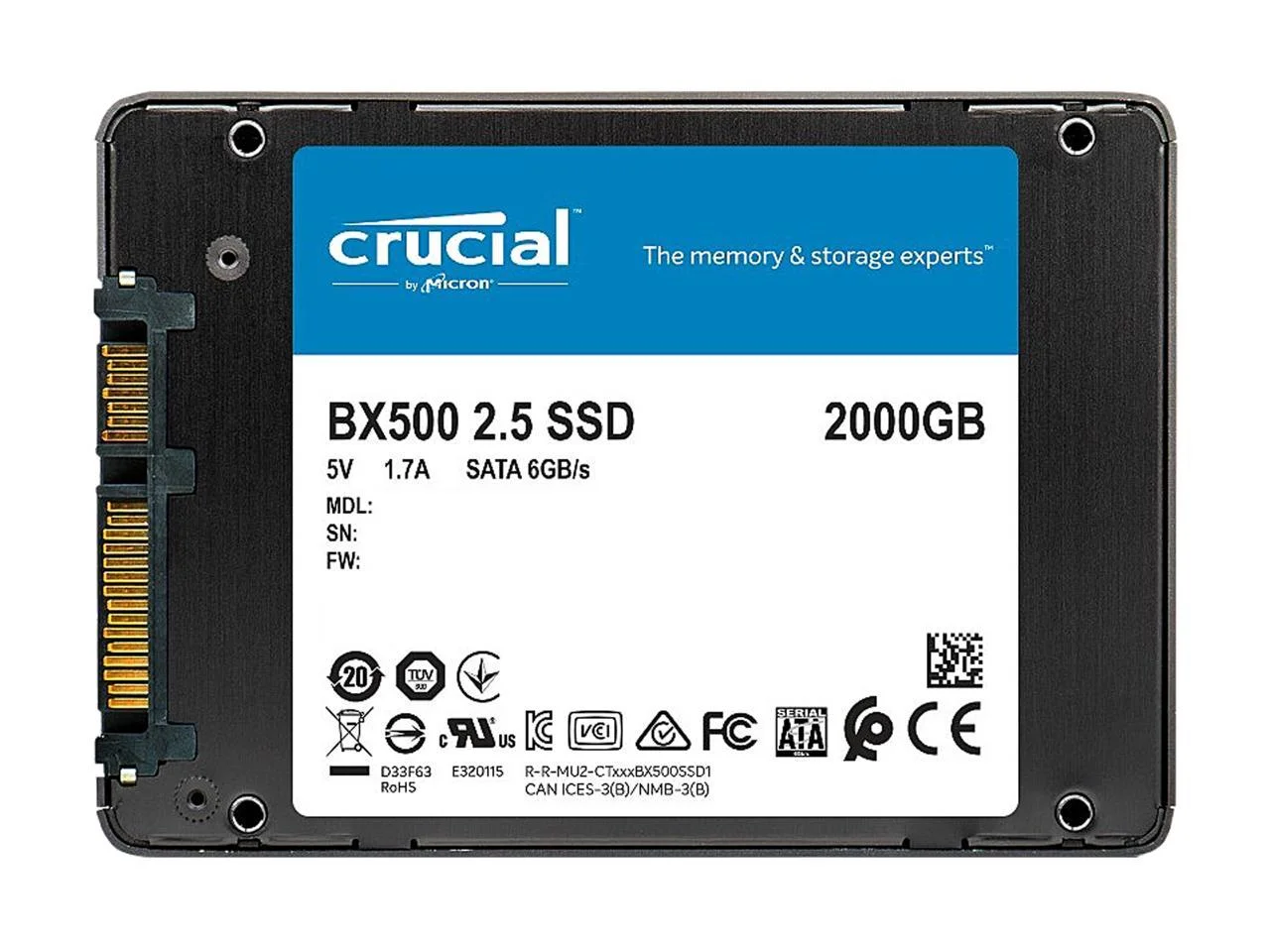 Crucial BX500 2 TB Solid State Drive, 2.5" Internal, SATA (SATA/600)