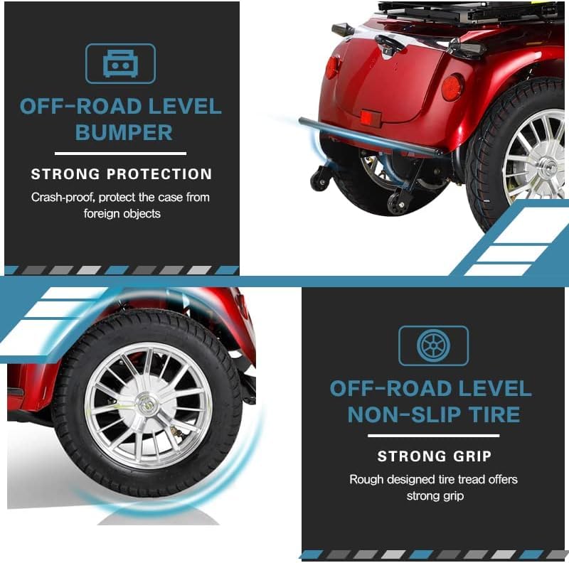 ccko Folding Mobility Electric Scooter 60V 800W Powerful Motor,Mobility Scooters for Adults,4 Wheel Portable Power Travel Scooters,30 Miles Long Range Electric Powered Wheelchair Device (Red)